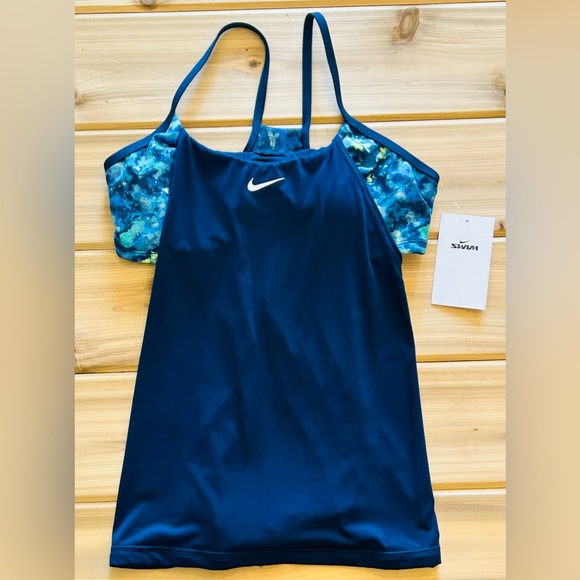 NEW Nike Women’s Earth Dye Layered Tankini Swim Top in Midnight Navy Size Small - Picture 5 of 16